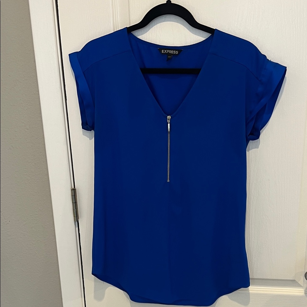 Express Women's Royal Blue Zip-Front Blouse
